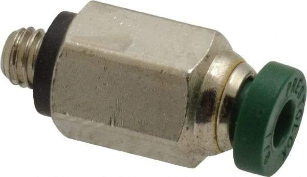 Parker - 1/8" Outside Diam, 10-32 UNF, Nickel Plated Brass Push-to-Connect Tube Male Connector - 300 Max psi, Tube to Male UNF Connection, Buna-N O-Ring - Americas Industrial Supply