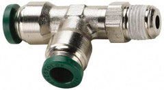 Parker - 1/2" Outside Diam, 1/2 NPTF, Nickel Plated Brass Push-to-Connect Tube Male Swivel Run Tee - 300 Max psi, Tube to Male NPT Connection, Buna-N O-Ring - Americas Industrial Supply