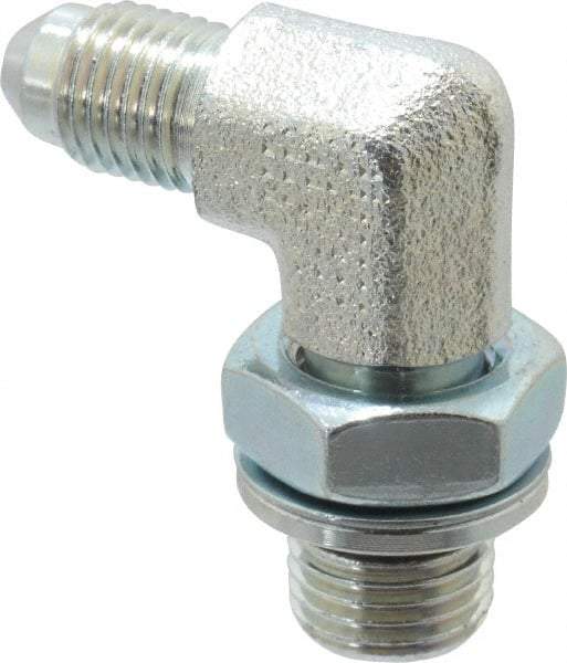 Voss - 7/16-20 x 1/4 Male Thread, Zinc Plated Carbon Steel Industrial Pipe 90° Elbow Adapter - MJIC x MBSPP - Americas Industrial Supply