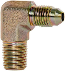 Voss - 7/16-20 x 1/4 Male Thread, Zinc Plated Carbon Steel Industrial Pipe 90° Elbow Adapter - MJIC x MBSPT - Americas Industrial Supply