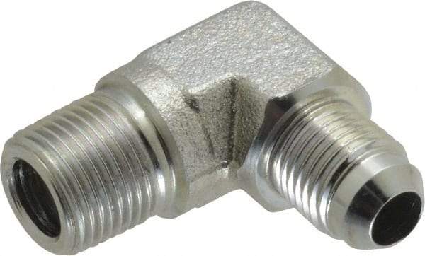Voss - 9/16-18 x 3/8 Male Thread, Zinc Plated Carbon Steel Industrial Pipe 90° Elbow Adapter - MJIC x MBSPT - Americas Industrial Supply