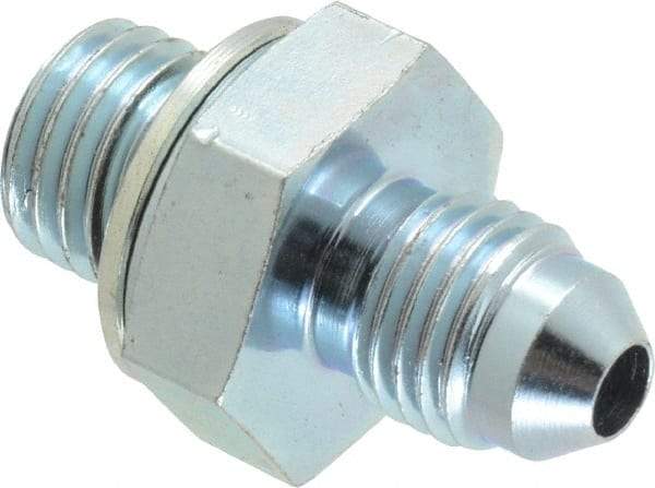 Voss - 7/16-20 x M12x1.5 Male Thread, Zinc Plated Carbon Steel Industrial Pipe Adapter - MJIC x Male Metric - Americas Industrial Supply