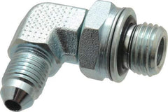 Voss - 7/16-20 x M14x1.5 Male Thread, Zinc Plated Carbon Steel Industrial Pipe 90° Elbow Adapter - MJIC x Male Metric - Americas Industrial Supply
