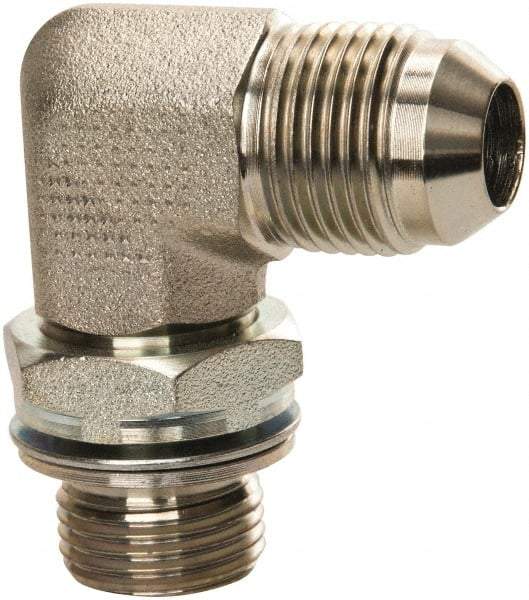 Voss - 3/4-16 x M18x1.5 Male Thread, Zinc Plated Carbon Steel Industrial Pipe 90° Elbow Adapter - MJIC x Male Metric - Americas Industrial Supply