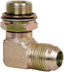 Voss - 7/8-14 x M22x1.5 Male Thread, Zinc Plated Carbon Steel Industrial Pipe 90° Elbow Adapter - MJIC x Male Metric - Americas Industrial Supply