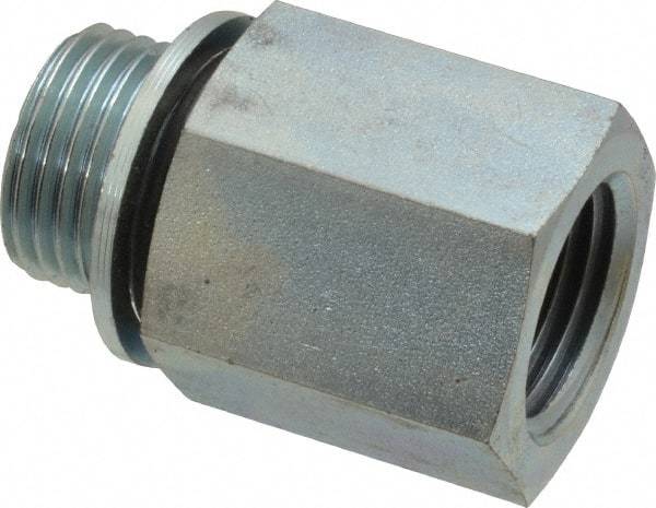 Voss - 1/2 Male Thread x 1/2 Female Thread, Zinc Plated Carbon Steel Industrial Pipe Adapter - MBSPP x FNPT - Americas Industrial Supply