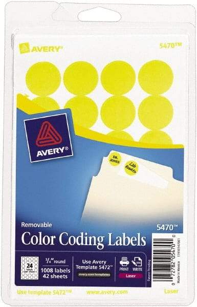 AVERY - 3/4" Wide x 3/4" Long, Neon Yellow Paper Color Coding Labels - For Laser/Inkjet Printers - Americas Industrial Supply