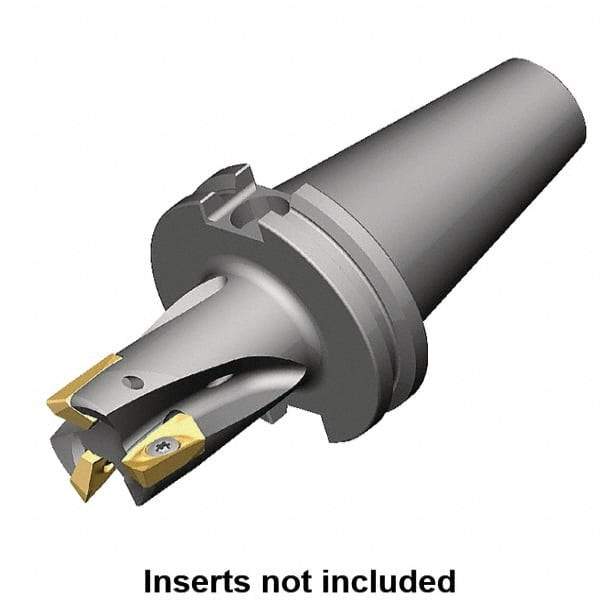 Kennametal - 1-1/2" Cut Diam, 18.03mm Max Depth of Cut, 192.07mm OAL, Indexable Square Shoulder Helical End Mill - E.. 18.. Inserts, CAT 40 Taper Shank, 0° Lead Angle, Through Coolant, Series Mill 1-18 - Americas Industrial Supply