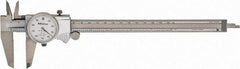 Mitutoyo - 8" Max, 0.001" Graduation, 0.1" per Revolution, Dial Caliper - White Face, 1.9688" Jaw Length, Accurate to 0.0020" - Americas Industrial Supply