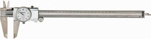 Mitutoyo - 0mm to 12" Range, 0.001" Graduation, 0.1" per Revolution, Dial Caliper - White Face, 2-1/2" Jaw Length, Accurate to 0.0020" - Americas Industrial Supply