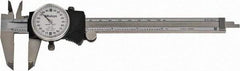 Mitutoyo - 0mm to 6" Range, 0.001" Graduation, 0.2" per Revolution, Dial Caliper - White Face, 1-9/16" Jaw Length, Accurate to 0.0010" - Americas Industrial Supply