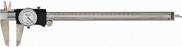 Mitutoyo - 0" to 12" Range, 0.001" Graduation, 0.2" per Revolution, Dial Caliper - White Face, 2-1/2" Jaw Length, Accurate to 0.0020" - Americas Industrial Supply