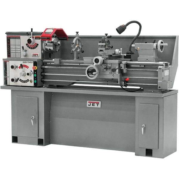 Jet - 13" Swing, 40" Between Centers, 230 Volt, Single Phase Bench Lathe - 5MT Taper, 2 hp, 70 to 2,000 RPM, 1-3/8" Bore Diam, 32" Deep x 47" High x 71" Long - Americas Industrial Supply