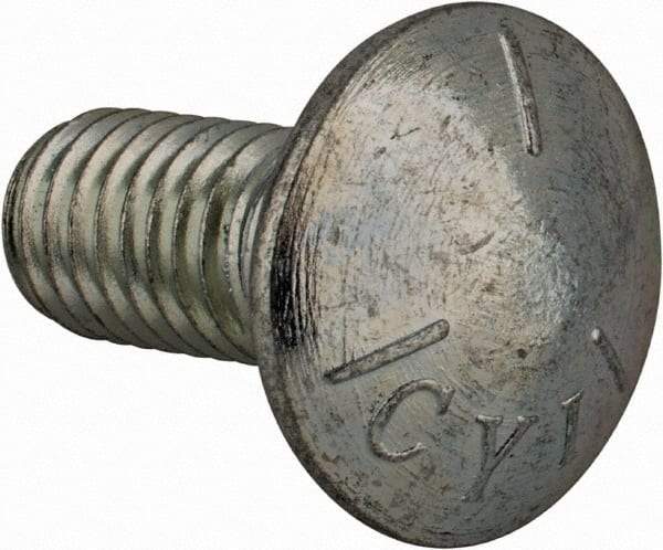 Value Collection - 7/16-14 UNC 1" Length Under Head, Standard Square Neck, Carriage Bolt - Grade 5 Steel, Zinc-Plated Finish - Americas Industrial Supply