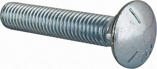 Value Collection - 7/16-14 UNC 2-1/2" Length Under Head, Standard Square Neck, Carriage Bolt - Grade 5 Steel, Zinc-Plated Finish - Americas Industrial Supply