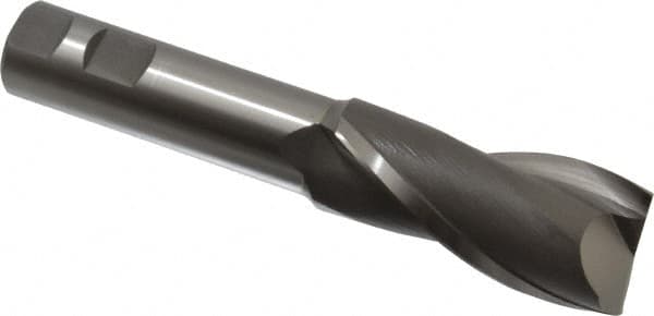 Hertel - 1-3/8", 3" LOC, 1" Shank Diam, 6-1/2" OAL, 2 Flute, High Speed Steel Square End Mill - Single End, Uncoated, Spiral Flute, 30° Helix, Centercutting, Right Hand Cut, Right Hand Flute - Americas Industrial Supply