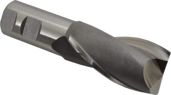 Hertel - 1-5/8", 3" LOC, 1-1/4" Shank Diam, 5-1/2" OAL, 2 Flute, High Speed Steel Square End Mill - Single End, Uncoated, Spiral Flute, 30° Helix, Centercutting, Right Hand Cut, Right Hand Flute - Americas Industrial Supply