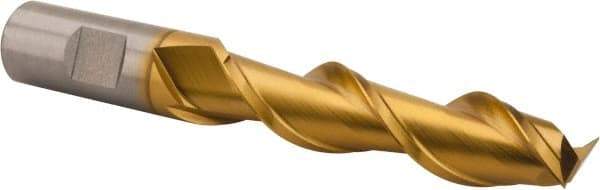 Hertel - 3/4", 3" LOC, 3/4" Shank Diam, 5-1/4" OAL, 2 Flute, High Speed Steel Square End Mill - Single End, TiN Finish, Spiral Flute, 42° Helix, Centercutting, Right Hand Cut, Right Hand Flute - Americas Industrial Supply