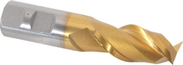 Hertel - 7/8", 1-7/8" LOC, 7/8" Shank Diam, 4-1/8" OAL, 2 Flute, High Speed Steel Square End Mill - Single End, TiN Finish, Spiral Flute, 42° Helix, Centercutting, Right Hand Cut, Right Hand Flute - Americas Industrial Supply