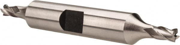 Hertel - 5/32", 15/64" LOC, 3/8" Shank Diam, 2-3/4" OAL, 4 Flute, High Speed Steel Square End Mill - Double End, Uncoated, Spiral Flute, 30° Helix, Right Hand Cut, Right Hand Flute - Americas Industrial Supply