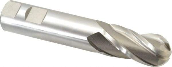Hertel - 1" Diam, 2" LOC, 4 Flute Cobalt Ball End Mill - Uncoated, Single End, 5-1/2" OAL, 1" Shank Diam, Spiral Flute - Americas Industrial Supply