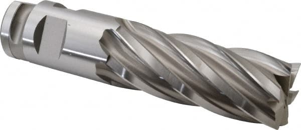 Hertel - 2", 5" LOC, 2" Shank Diam, 8-3/4" OAL, 6 Flute, Cobalt Square End Mill - Single End, Uncoated, Spiral Flute, 30° Helix, Centercutting, Right Hand Cut, Right Hand Flute - Americas Industrial Supply