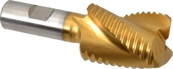 Hertel - 1-1/2" Diam, Coarse Pitch, 2" LOC, 3 Flute Cobalt Roughing Square End Mill - TiN Finish, 4-1/4" OAL, 3/4" Shank Diam, Single End, Centercutting, 37° Helix - Americas Industrial Supply