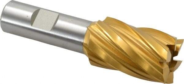 Hertel - 1-1/8", 1-3/4" LOC, 3/4" Shank Diam, 4" OAL, 6 Flute, High Speed Steel Square End Mill - Single End, TiN Finish, Spiral Flute, 30° Helix, Right Hand Cut, Right Hand Flute - Americas Industrial Supply