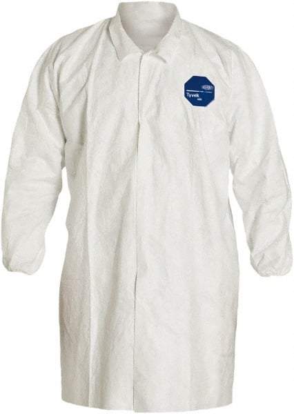 Dupont - Size M White Disposable Chemical Resistant Lab Coat - Tyvek, Snap Front, Elastic Cuff - Americas Industrial Supply