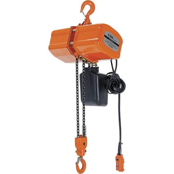 Vestil - 2 Ton Capacity, 8.5 FPM Lift Speed, 110 Volt, Electric Chain Hoist - 1.6 Output hp, 15' Max Lift - Americas Industrial Supply