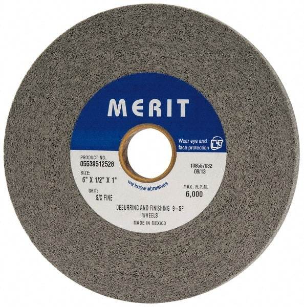 Merit Abrasives - 6" Diam, 1/2" Face Width, 1" Center Hole, Fine Grade, Silicon Carbide Deburring Wheel - Convolute, Hard Density 9 Grade, 6,000 RPM - Americas Industrial Supply