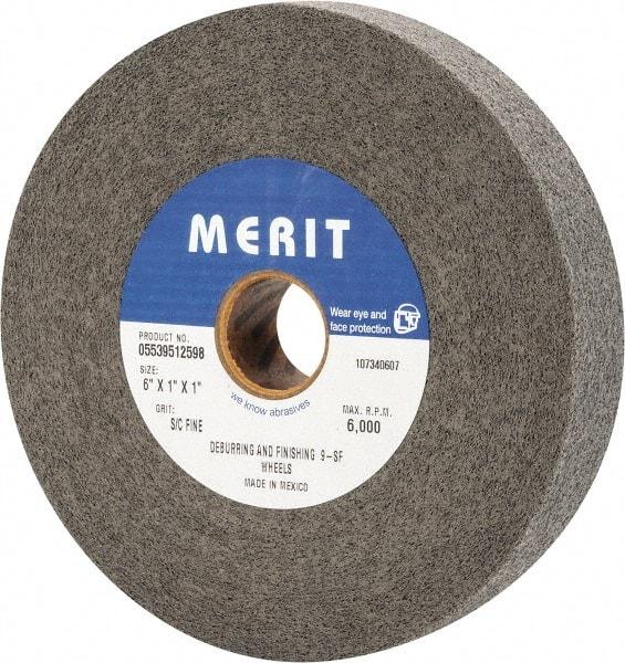 Merit Abrasives - 6" Diam, 1" Face Width, 1" Center Hole, Fine Grade, Silicon Carbide Deburring Wheel - Convolute, Hard Density 9 Grade, 6,000 RPM - Americas Industrial Supply