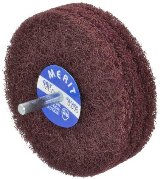 Merit Abrasives - 4" Diam, Medium Mounted Scrubber Buffing Wheel - 3 Ply, Medium Grade, 1/4" Shank Diam, 6,000 RPM - Americas Industrial Supply