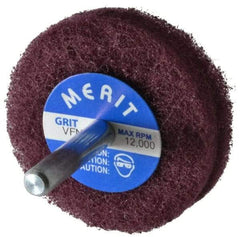 Merit Abrasives - 2" Diam, Medium Mounted Scrubber Buffing Wheel - 2 Ply, Very Fine Grade, 1/4" Shank Diam, 12,000 RPM - Americas Industrial Supply