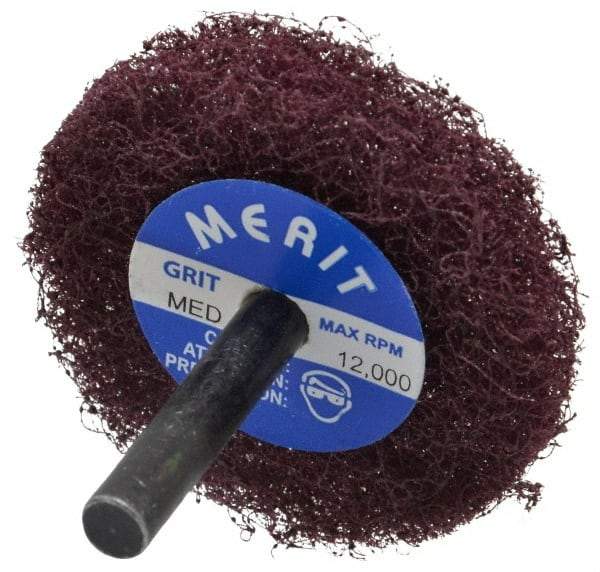 Merit Abrasives - 2" Diam, Medium Mounted Scrubber Buffing Wheel - 1 Ply, Medium Grade, 1/4" Shank Diam, 12,000 RPM - Americas Industrial Supply