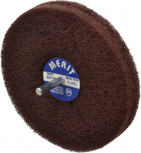 Merit Abrasives - 5" Diam, Medium Mounted Scrubber Buffing Wheel - 2 Ply, Very Fine Grade, 1/4" Shank Diam, 4,000 RPM - Americas Industrial Supply