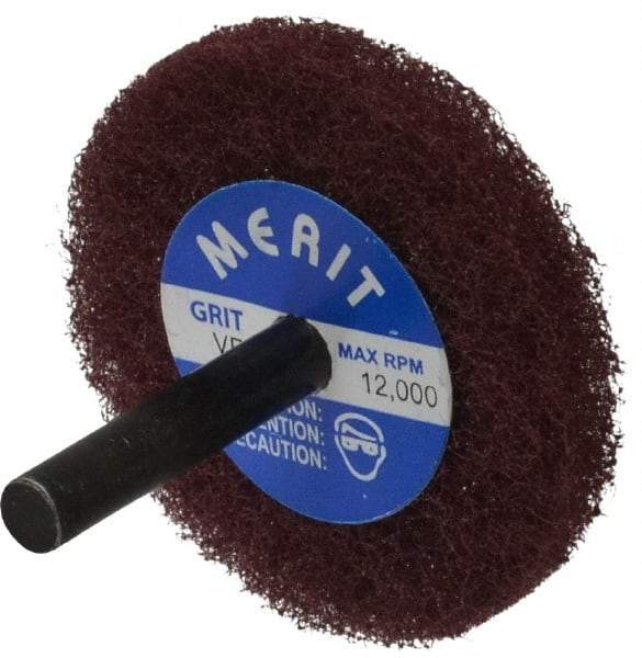 Merit Abrasives - 2" Diam, Medium Mounted Scrubber Buffing Wheel - 1 Ply, Very Fine Grade, 1/4" Shank Diam, 12,000 RPM - Americas Industrial Supply