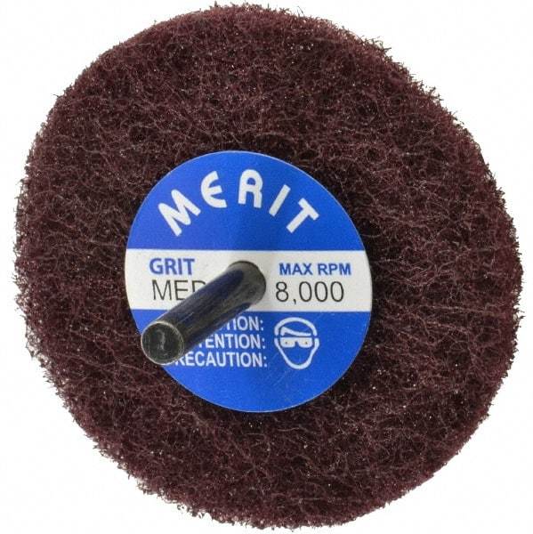 Merit Abrasives - 3" Diam, Medium Mounted Scrubber Buffing Wheel - 1 Ply, Medium Grade, 1/4" Shank Diam, 8,000 RPM - Americas Industrial Supply