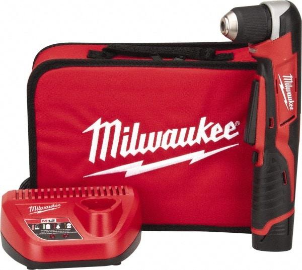 Milwaukee Tool - 12 Volt 3/8" Chuck Right Angle Handle Cordless Drill - 0-800 RPM, Keyless Chuck, Reversible, 1 Lithium-Ion Battery Included - Americas Industrial Supply