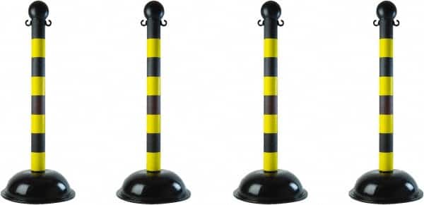 PRO-SAFE - 41" High, 2" Pole Diam, Warning Post - 16" Base Diam, Black & Yellow Plastic Post - Americas Industrial Supply