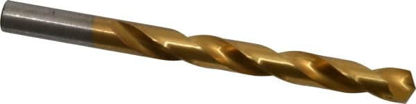 Hertel - 15/32" 135° High Speed Steel Jobber Drill - TiN Finish, Right Hand Cut, Spiral Flute, Straight Shank, 5-3/4" OAL, Split Point - Americas Industrial Supply