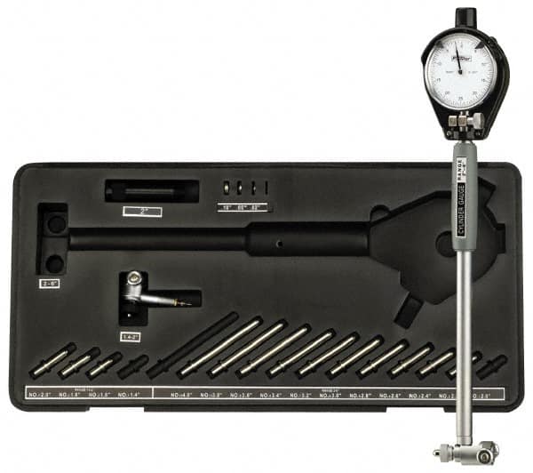 Fowler - 16 Anvil, 35 to 160mm Dial Bore Gage - 0.01mm Graduation, 225mm Gage Depth, Carbide Anvil - Americas Industrial Supply