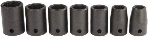 Proto - 7 Piece 1/2" Drive Black Finish Impact Socket Set - 6 Points, 7/16" to 13/16" Range, Inch Measurement Standard - Americas Industrial Supply