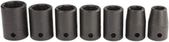 Proto - 7 Piece 1/2" Drive Black Finish Impact Socket Set - 6 Points, 7/16" to 13/16" Range, Inch Measurement Standard - Americas Industrial Supply