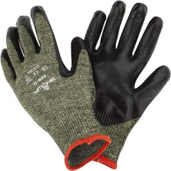 SHOWA - Size 2XL (11), ANSI Cut Lvl 4, Puncture Lvl 4, Abrasion Lvl 5, Nitrile Coated Cut Resistant Gloves - Palm & Fingers Coated, Kevlar/Stainless Steel Lining, Yellow/Black, Paired - Americas Industrial Supply