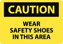 NMC - "Caution - Wear Safety Shoes in This Area", 10" Long x 14" Wide, Pressure-Sensitive Vinyl Safety Sign - Rectangle, 0.004" Thick, Use for Accident Prevention - Americas Industrial Supply