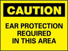 NMC - "Caution - Ear Protection Required in This Area", 10" Long x 14" Wide, Pressure-Sensitive Vinyl Safety Sign - Rectangle, 0.004" Thick, Use for Accident Prevention - Americas Industrial Supply