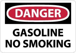 NMC - "Danger - Gasoline - No Smoking", 10" Long x 14" Wide, Aluminum Safety Sign - Rectangle, 0.04" Thick, Use for Accident Prevention - Americas Industrial Supply
