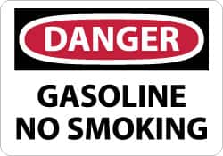 NMC - "Danger - Gasoline - No Smoking", 7" Long x 10" Wide, Pressure-Sensitive Vinyl Safety Sign - Rectangle, 0.004" Thick, Use for Accident Prevention - Americas Industrial Supply