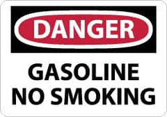 NMC - "Danger - Gasoline - No Smoking", 7" Long x 10" Wide, Pressure-Sensitive Vinyl Safety Sign - Rectangle, 0.004" Thick, Use for Accident Prevention - Americas Industrial Supply